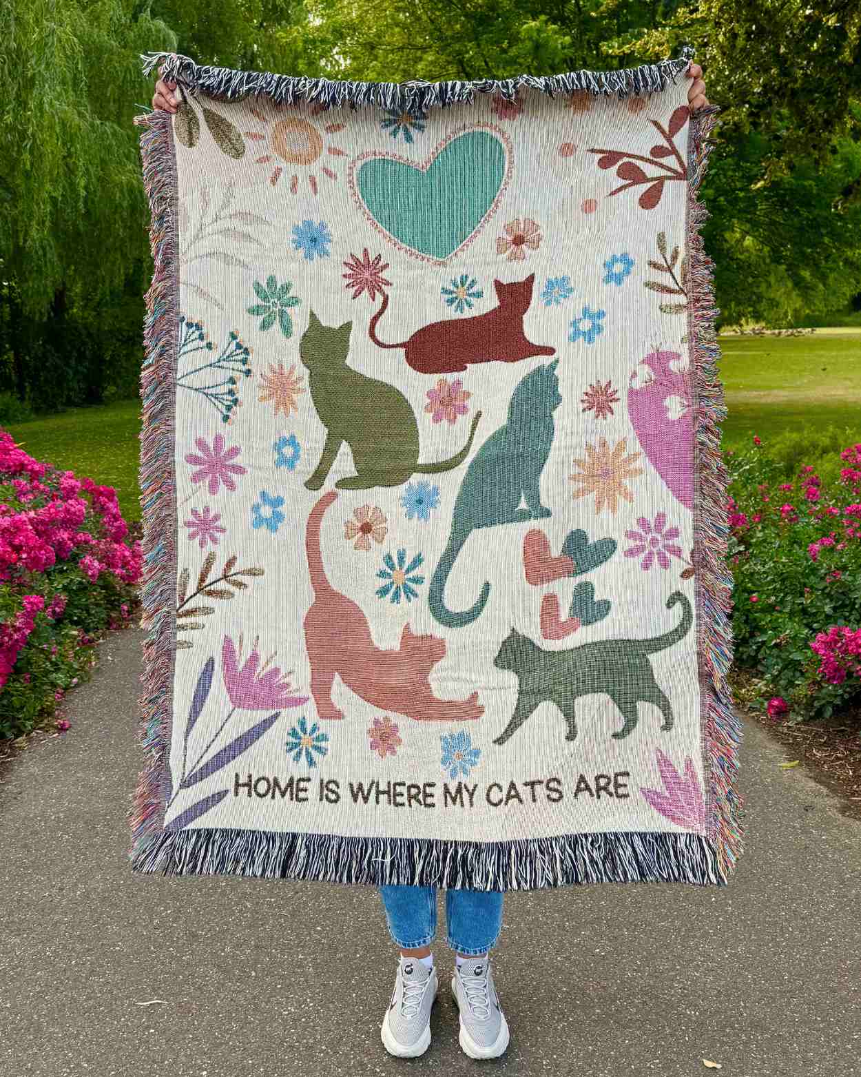 Personalized "Meow Garden" Woven Blanket