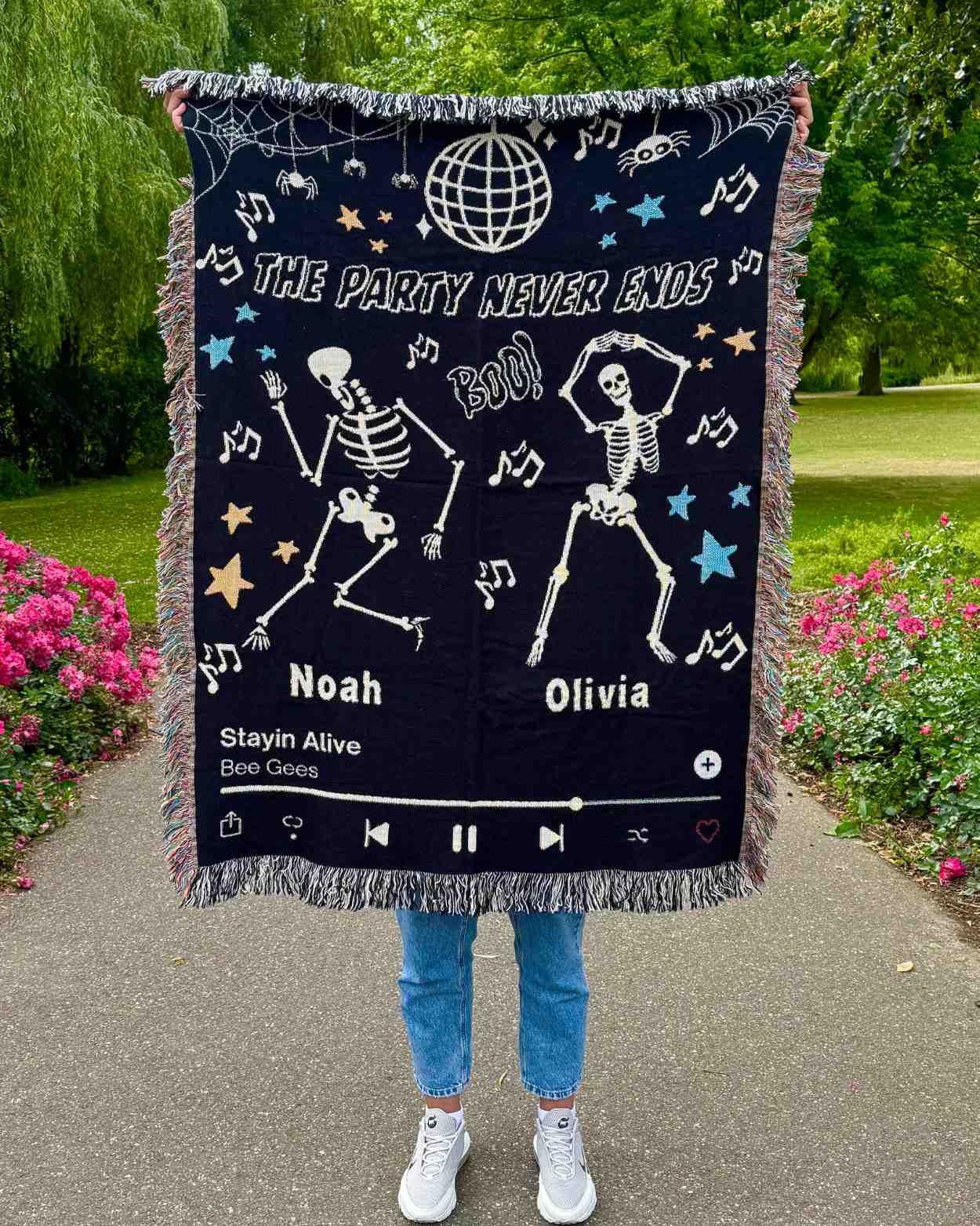 Personalized "Party Never Ends" Woven Blanket