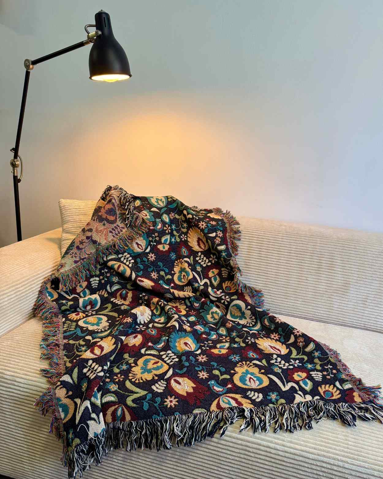 "Midnight Folk Garden" Woven Blanket