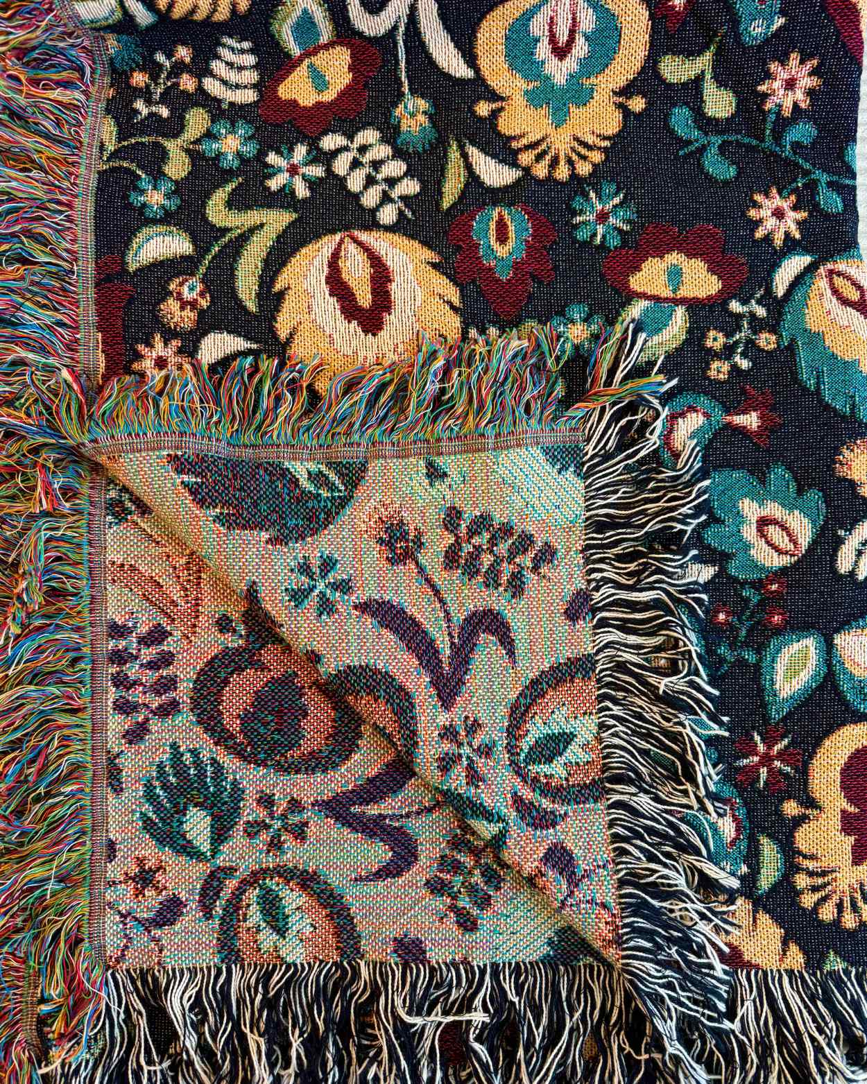 "Midnight Folk Garden" Woven Blanket