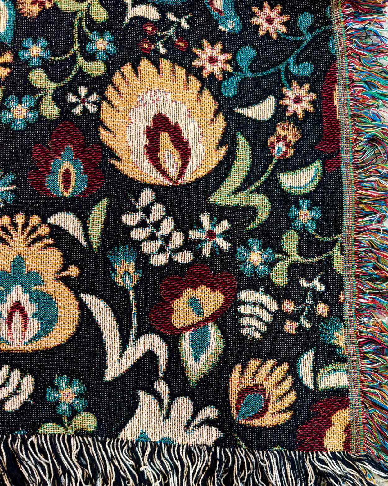 "Midnight Folk Garden" Woven Blanket