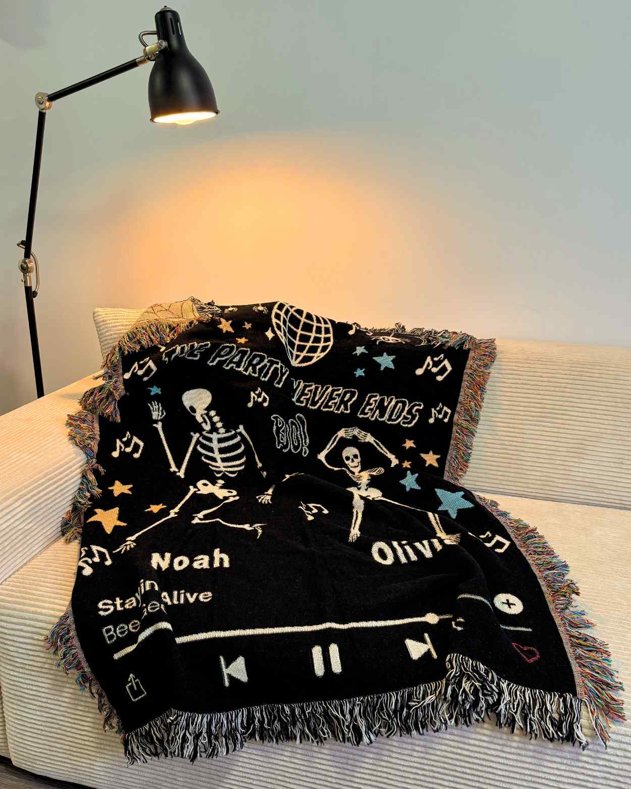 Personalized "Party Never Ends" Woven Blanket