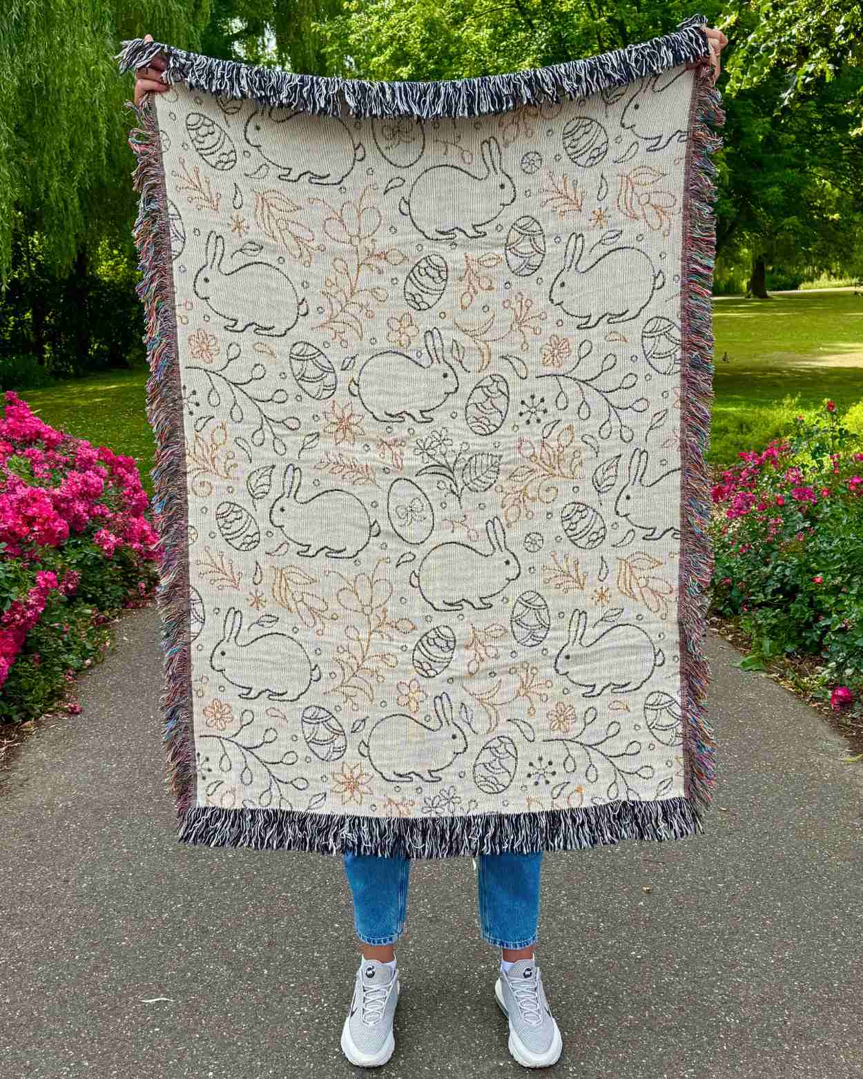 "Easter Bunny Garden" Woven Blanket