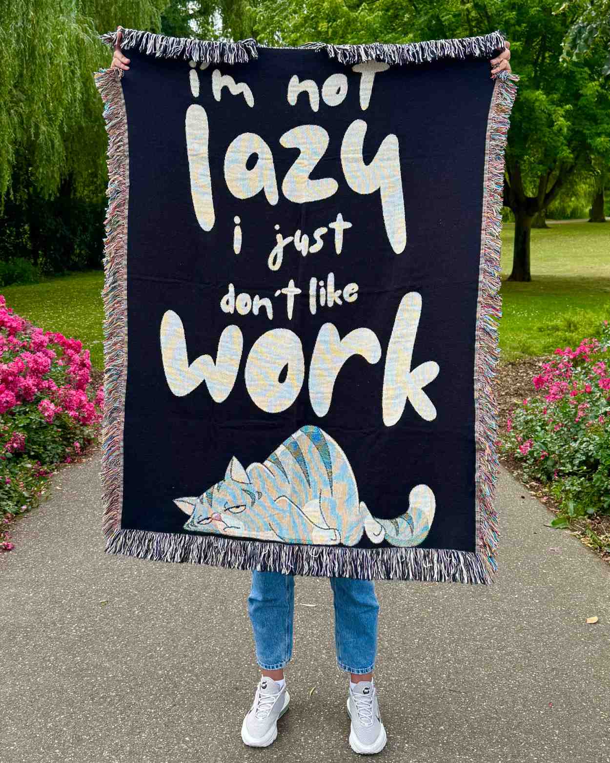 Personalized "Lazy Cat" Woven Blanket